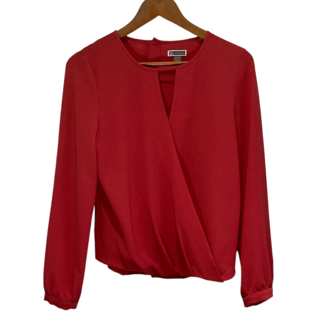 Chelsea28 Faux Wrap Long Sleeve Top Coral Small Womens